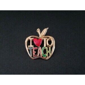 I Love To Teach Gold-Tone Apple Shape Metal Pin Brooch Gift for Teacher 1.5 inch